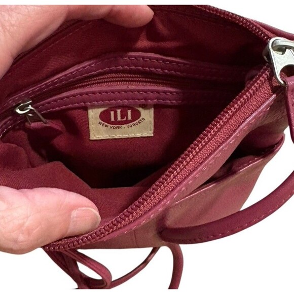ILI New York Leather Crossbody Bag Purse Pink Raspberry Women’s Pebbled Leather - Picture 6 of 11
